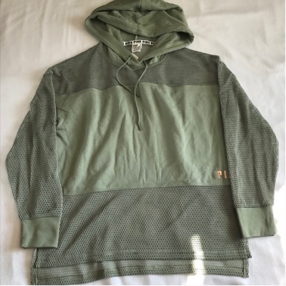 PINK Victoria's Secret Sweaters - Victoria’s Secret PINK olive green hoodie w mesh